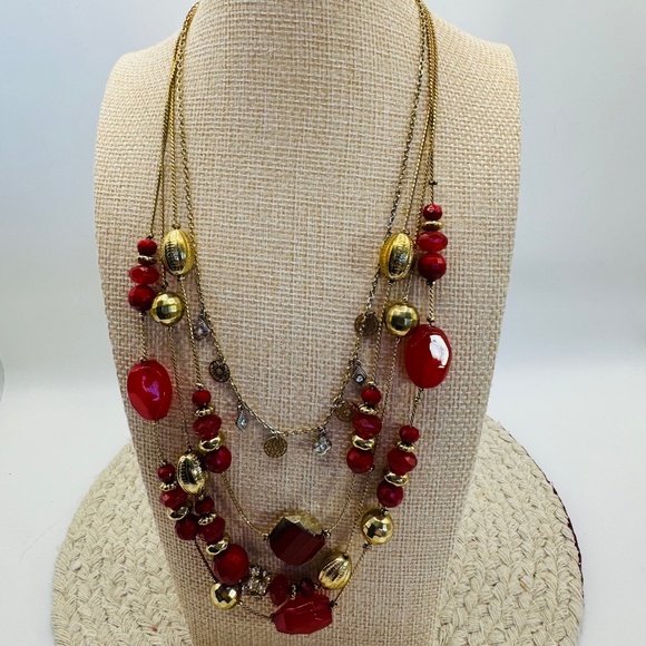 Plunder Red And Gold Necklace Set - Picture 1 of 10